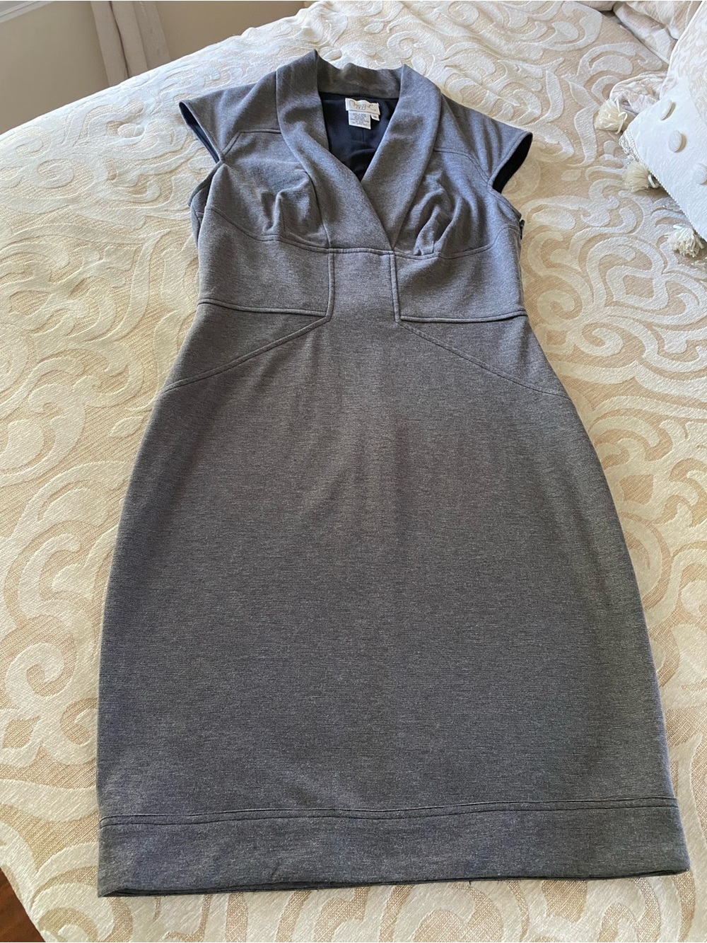 Maggy London Gray Sheath Dress Shawl Collar Career Office Size 14 - Picture 14 of 14